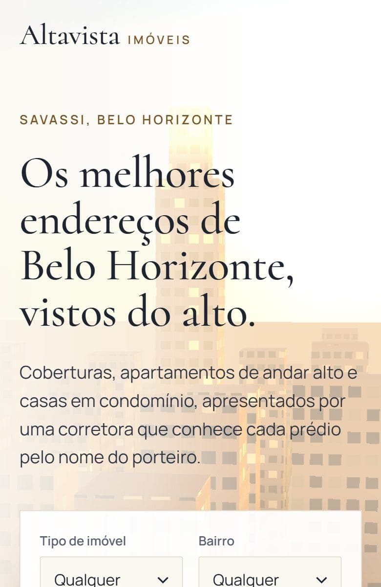 Topo do modelo Imobiliária & Corretor na tela de um celular