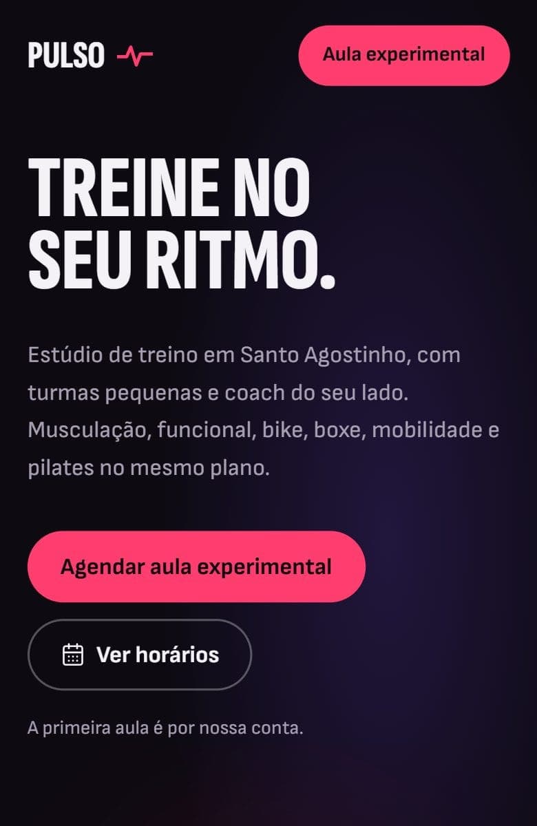 Topo do modelo Academia & Estúdio na tela de um celular