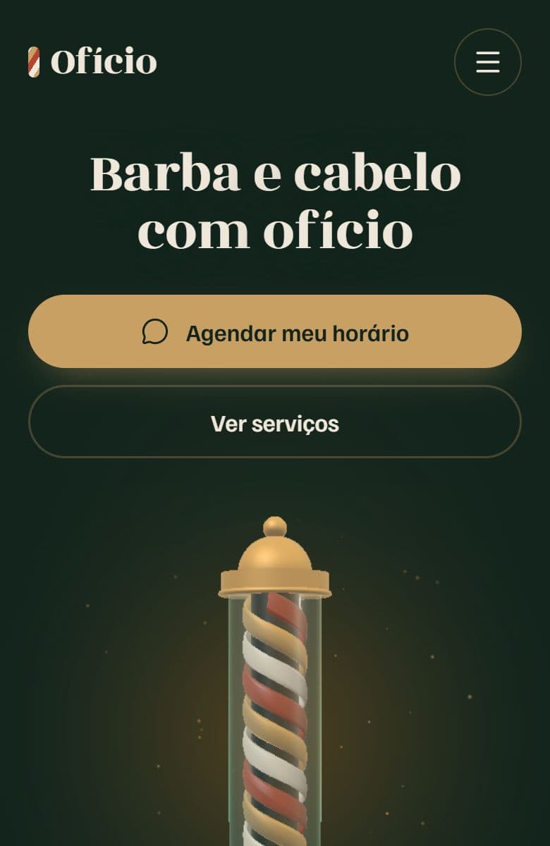 Topo do modelo Barbearia na tela de um celular