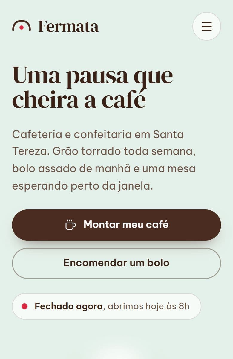 Topo do modelo Cafeteria na tela de um celular