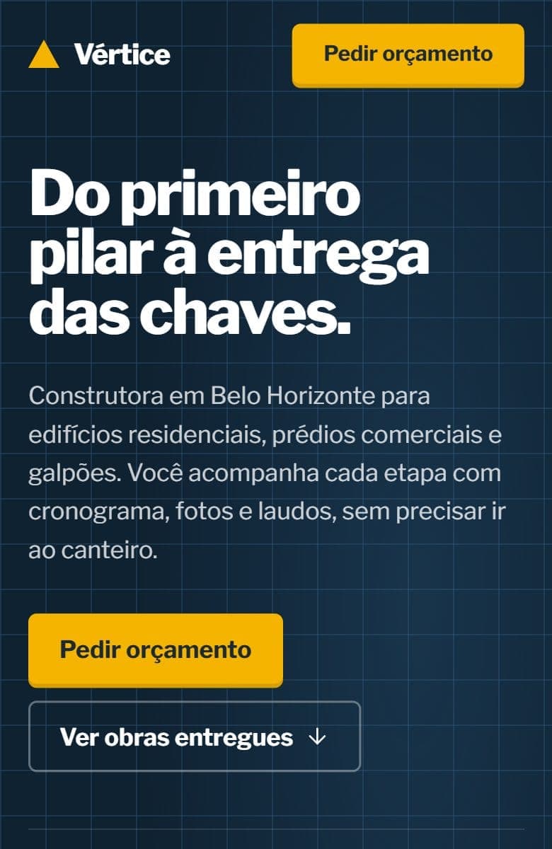 Topo do modelo Construtora & Engenharia na tela de um celular