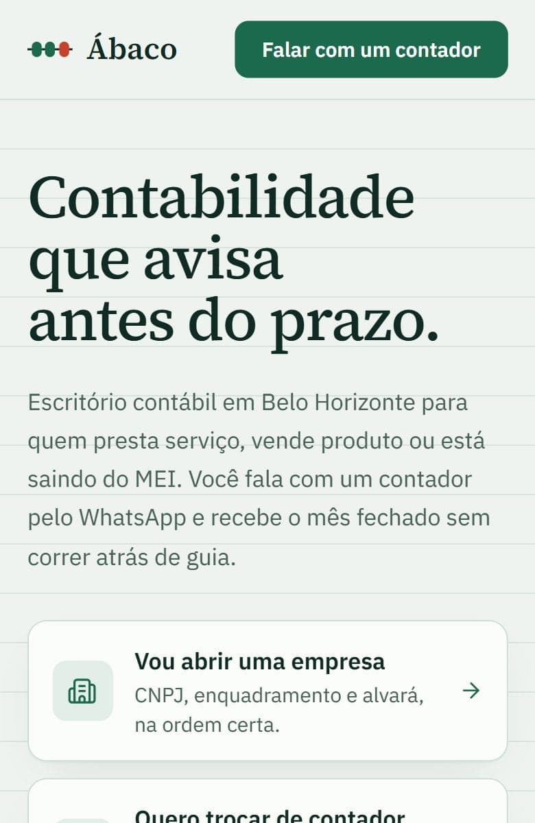 Topo do modelo Contabilidade & Finanças na tela de um celular