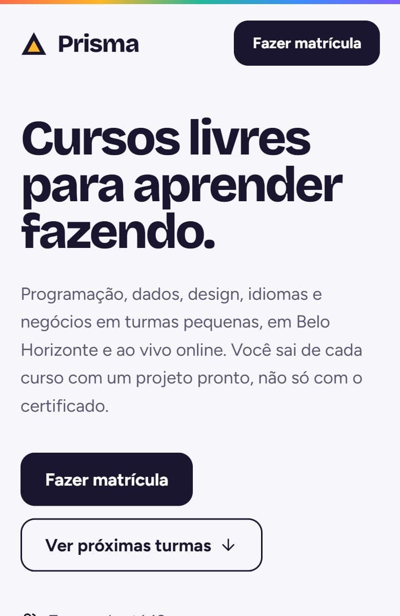 Topo do modelo Escola & Cursos na tela de um celular
