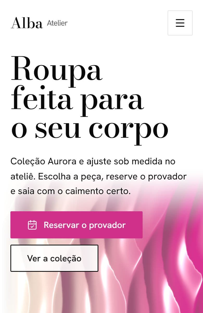 Topo do modelo Moda na tela de um celular