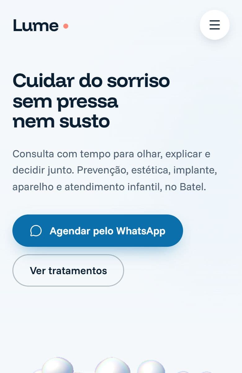 Topo do modelo Odontologia na tela de um celular
