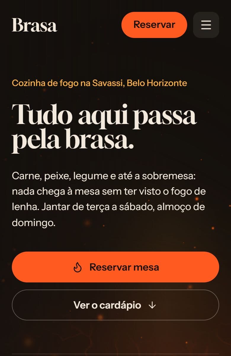 Topo do modelo Restaurante & Bar na tela de um celular
